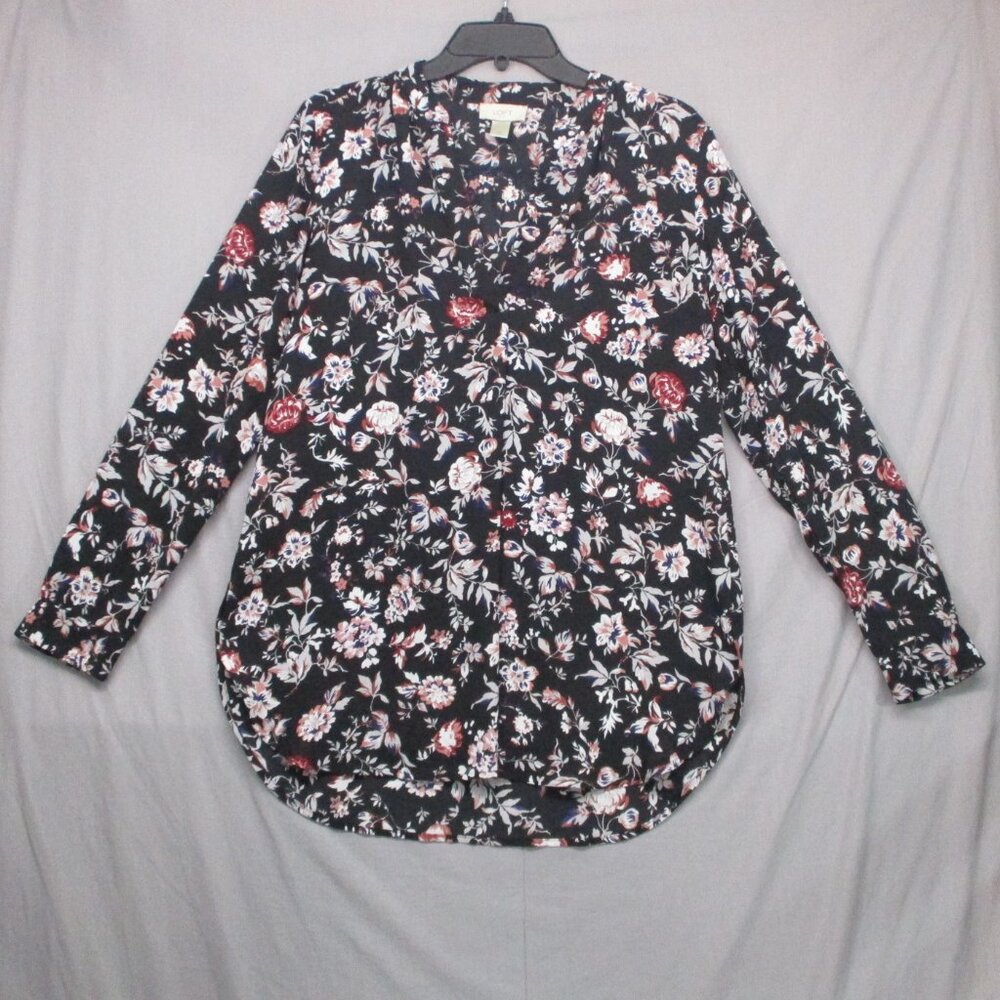 LOFT Floral Button Down Long Sleeve Blouse Black Women Size | M